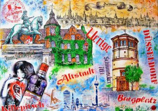 Dsseldorf Collage mit Altstadt Motiven Pop Art 