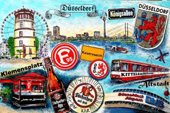 Dsseldorf Kaiserswerth Collage pop art Original Gemlde Acryl auf Leinwand Unikat Galerie klipp-art