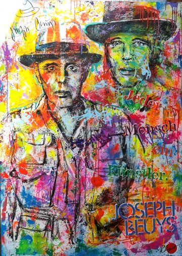 Beuys portr t in pop art Stil mit acryl auf leinwand von klipp-art, Gem lde auf Leinwand, gespannt auf Keilrahmn, moderne pop art kunst