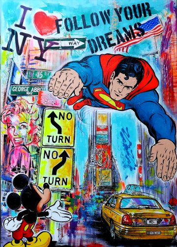 Pop Art Comicwelt, Superman New York.Acryl Leinwand Unikat, moderne kunst