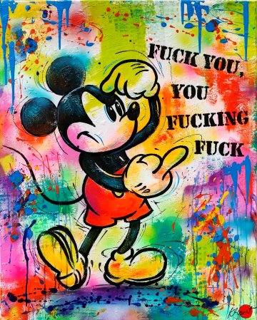 comics pop art mickey mouse fuck d sseldorf kunstgalerie acryl leinwand