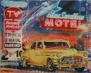 usa pop art gemälde 50er Jahre Limousine Motel Acryl Leinwand keeilrahmen klipp-art galerie in düsseldorf