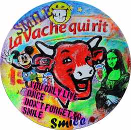 pop art Leinwand Gemälde von klipp-art, Motiv: lachende Kuh la vache quirit
